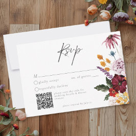 Cartão RSVP Watercolor Wildflower Butterfly Modern Wedding QR