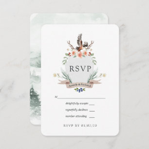 Cartão RSVP Watercolor Woodland Laurel Crest Casamento