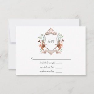 Cartão RSVP Watercolor Woodland Laurel Crest Monogramas Casame