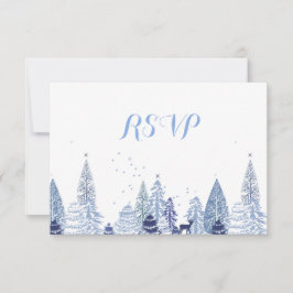 Cartão RSVP Watercolor Woodland Snowflakes Casamento no invern