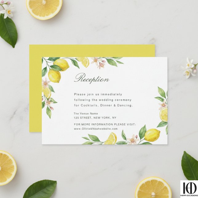 Cartão RSVP Watercolor Wreath Mediterranean Citrus Wedding (Criador carregado)