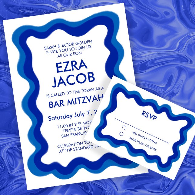 Cartão RSVP Wavy Frame Moderno, Bar Personalizado de Chic, Bat (Wavy Frame Modern Chic Custom Bar Bat Mitzvah RSVP Card
)