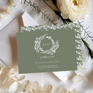 Cartão RSVP Website de Casamento Elegante Verde do Classic Wre