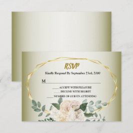 Cartão RSVP Wedding Greenery Leaves Pink Floral Gold Geometric