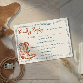 Cartão RSVP Western Cowboy Boots Barn Wedding Meal Choice