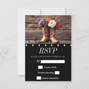 Cartão RSVP Western Cowboy Boots Floral Elegante Mason Jar