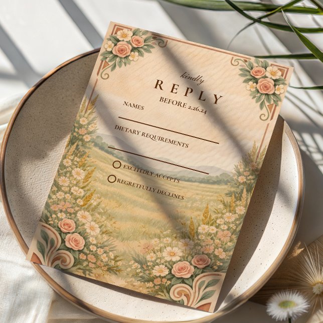 Cartão RSVP Western Desert Floral Arch Wedding (Criador carregado)