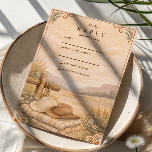 Cartão RSVP Western Desert Ranch Wedding (Criador carregado)