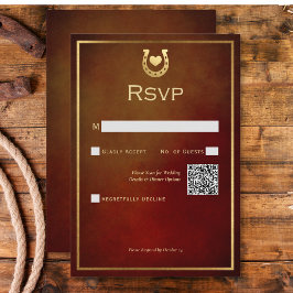 Cartão RSVP Western Rustic Ferradura Burgundy e Código QR Dour