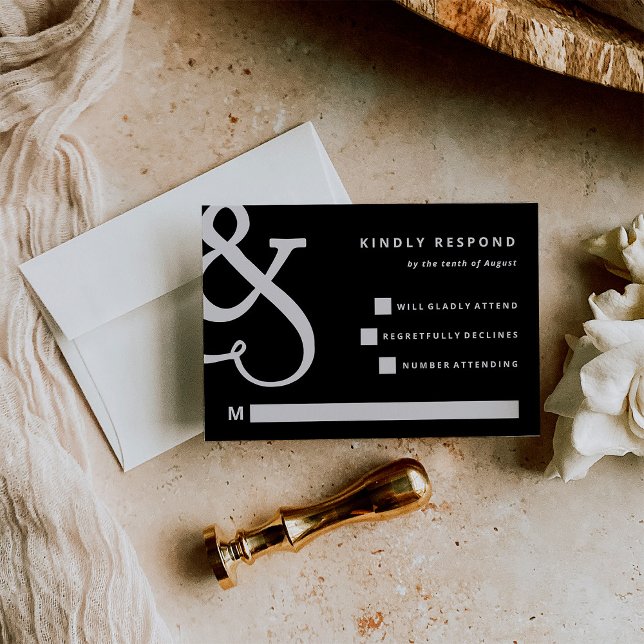 Cartão RSVP Whimsical Ampersand | Casamento Negro Moody (Criador carregado)