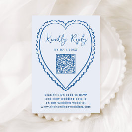 Cartão RSVP Whimsical Blue Heart QR Code Wedding