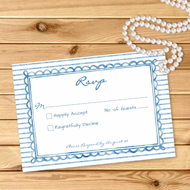 Cartão RSVP Whimsical Blue Watercolor Stripe Wedding (Whimsical Blue Watercolor Stripe Wedding RSVP Card)