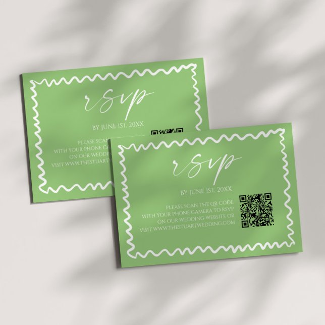 Cartão RSVP Whimsical Citrus Green QR Code Wedding (Criador carregado)