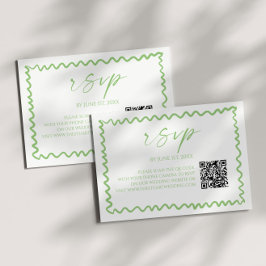 Cartão RSVP Whimsical Citrus Green Wavy Border QR Code Wedding