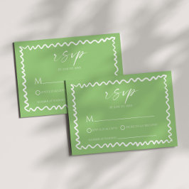 Cartão RSVP Whimsical Citrus Green Wavy Border Wedding