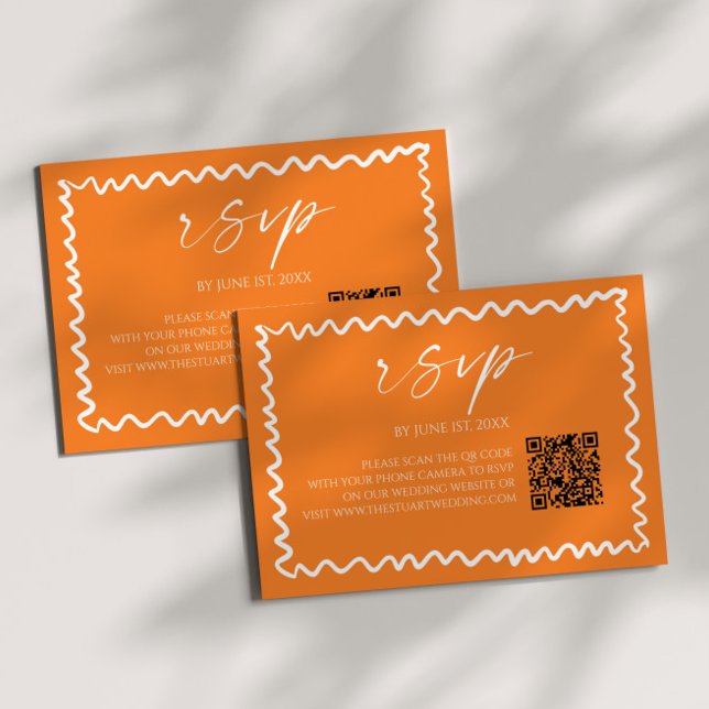Cartão RSVP Whimsical Citrus Orange QR Code Wedding (Criador carregado)