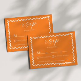 Cartão RSVP Whimsical Citrus Orange Wavy Border Wedding