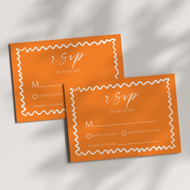 Cartão RSVP Whimsical Citrus Orange Wavy Border Wedding (Criador carregado)