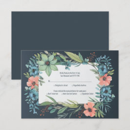 Cartão RSVP Whimsical Floral Salmon Blue Green Casamento