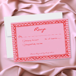 Cartão RSVP Whimsical Red Pink Watercolor Stripe Wedding