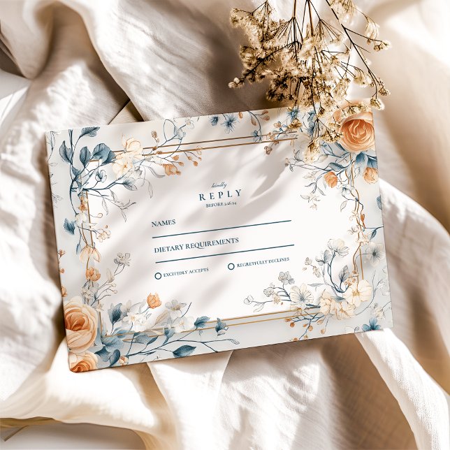 Cartão RSVP Whimsical Vintage Floral Fern Wedding (Criador carregado)