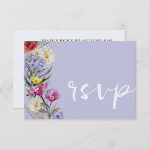Cartão RSVP Whimsical Watercolor Wild Flower & Purple Weds