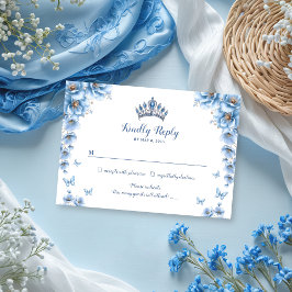Cartão RSVP Whimsso Floral Dusty Blue Princess Quinceañera