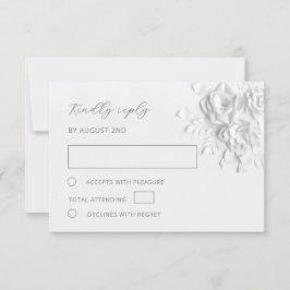 Cartão RSVP White Faux Paper Cut Roses Wedding