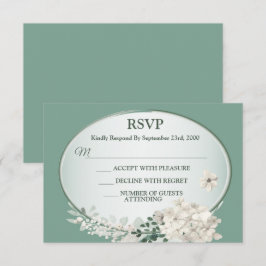 Cartão RSVP White Jasmine Floral Green Geometric Wedding Party