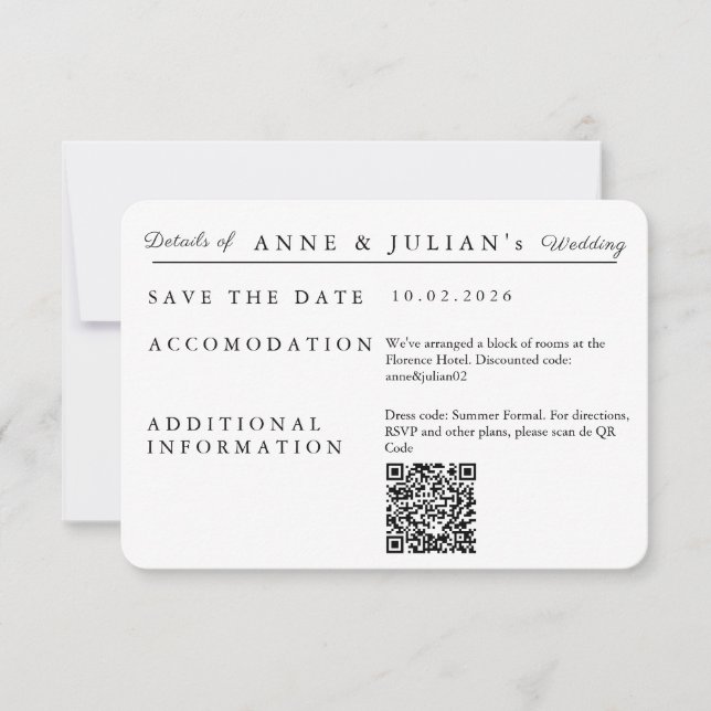 Cartão RSVP White Simple Wedding Invitation Details Card (Frente)