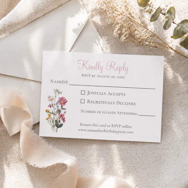 Cartão RSVP Wildflower Birthday Party  (Criador carregado)