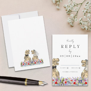 Cartão RSVP Wildflower Boho Dinosaur Weding Reply