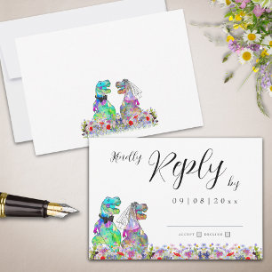 Cartão RSVP Wildflower Boho Dinosaur Weding Reply