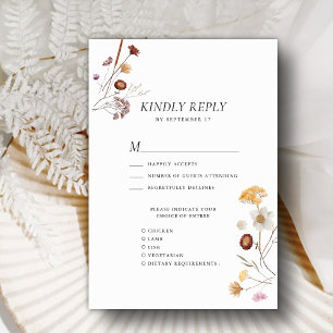 Cartão RSVP Wildflower Boho Modern Whimsical Floral Casamento