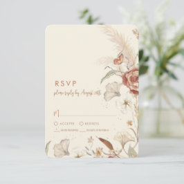 Cartão RSVP Wildflower Floral BOHO Cream Terracotta Casamento