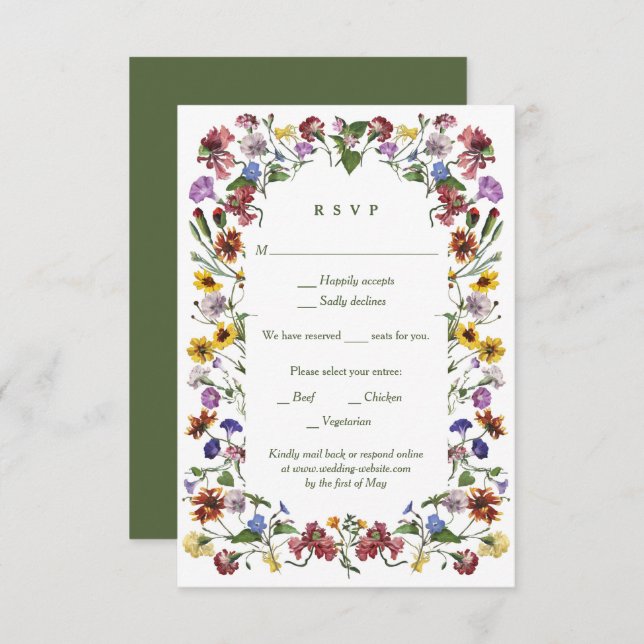 Cartão RSVP Wildflower Frame Rustic Boho Wedding (Frente/Verso)