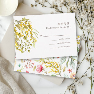 Cartão RSVP Wildflower Watercolor Bonito Romântico Casamento R
