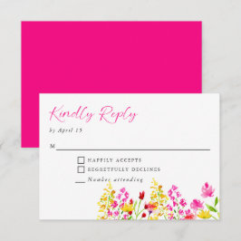 Cartão RSVP Wildflower Wedding Script Floral gentilmente Respo