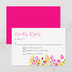 Cartão RSVP Wildflower Wedding Script Floral gentilmente Respo