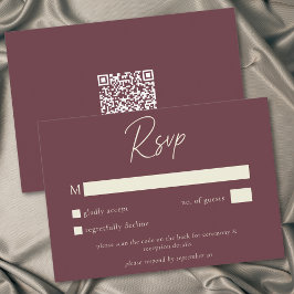 Cartão RSVP Wine Burgundy Minimalist Fall Wedding QR Code