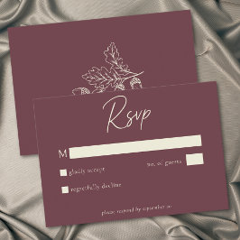 Cartão RSVP Wine Burgundy Minimalist Leaf Acorn Fall Wedding