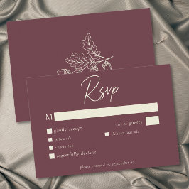 Cartão RSVP Wine Burgundy Minimalist Leaf Acorn Fall Wedding