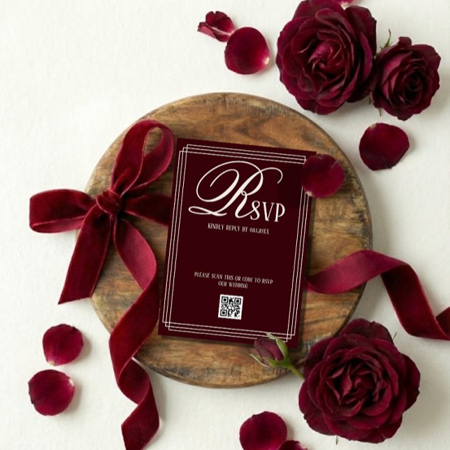 Cartão RSVP Wine Red Luxury Wedding (Criador carregado)