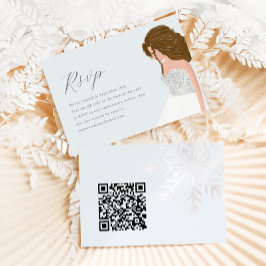 Cartão RSVP Winter Blue Snowy Quinceanera Birthday Código QR