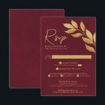 Cartão RSVP Wistful Leaves Burgundy & Gold Watercolor Wedding<br><div class="desc">These beautiful RSVP cards will make it easy for your guests to respond to your wedding invitation. They feature a rustic hand painted watercolor design with wistful golden leaves on a marbled burgundy background. There is space for your guests to indicate whether they can attend or not, the number of...</div>
