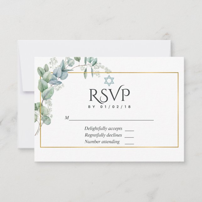 Cartão RSVP Woodland Eucalyptus Forest Greenery Bat Mitzvah (Frente)
