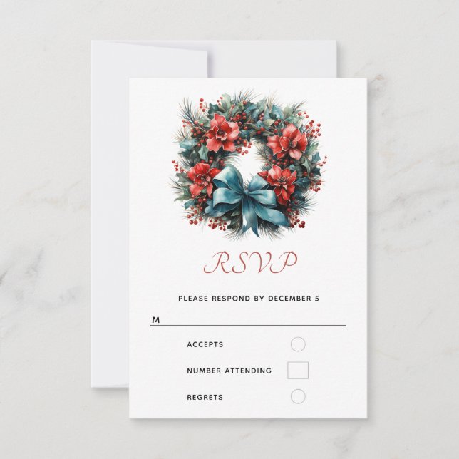 Cartão RSVP Wreath da Aquarela de Natal com Holly (Frente)