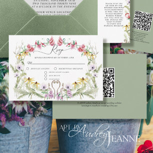 Cartão RSVP Wreath Primavera Wreath Modern Floral Código QR