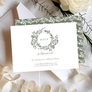 Cartão RSVP Wreath White & Sage Green Classic Weding Site