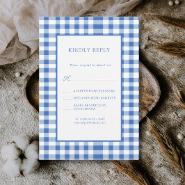Cartão RSVP Xadrez Rústico Azul Bebê Gingham Casamento